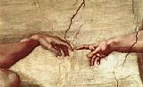 Michelangelo Buonarroti Canvas Paintings - Creation of Adam hand